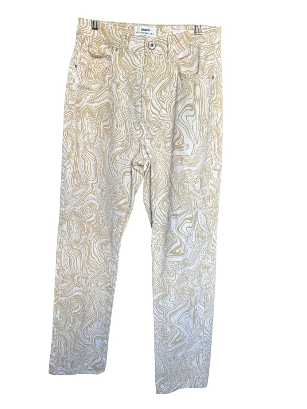 Cotton On White and Beige Swirl Straight-Leg Jeans